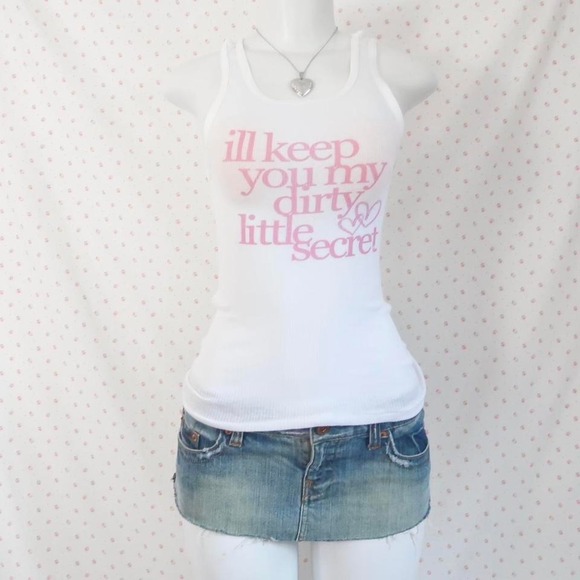 Tops - dirty little secret graphic ribbed tank top y2k scene saint pink by charlotte